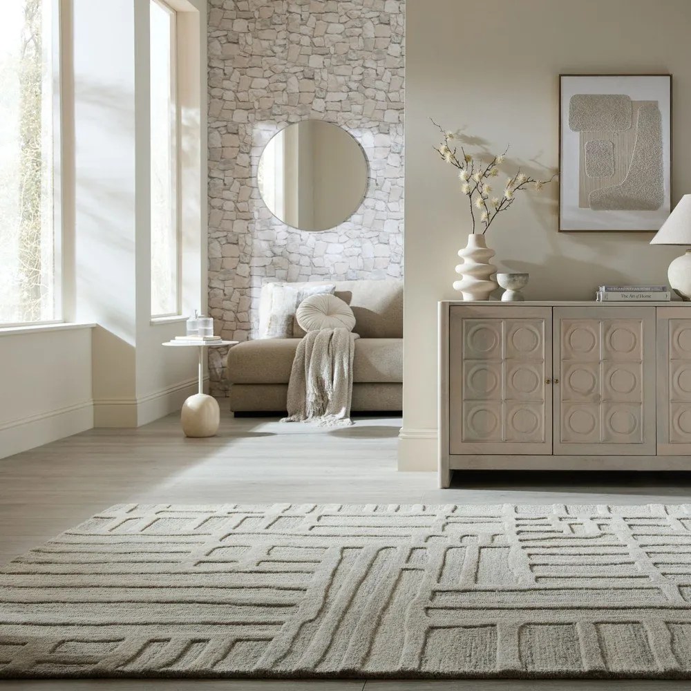Sivobéžový ručne tkaný vlnený koberec 140x200 cm Elva – Flair Rugs
