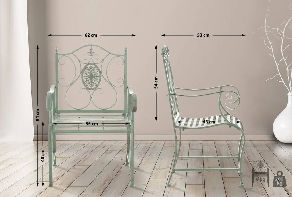 Kovová stolička Punjab s područkami (SET 2 ks) - Zelená antik