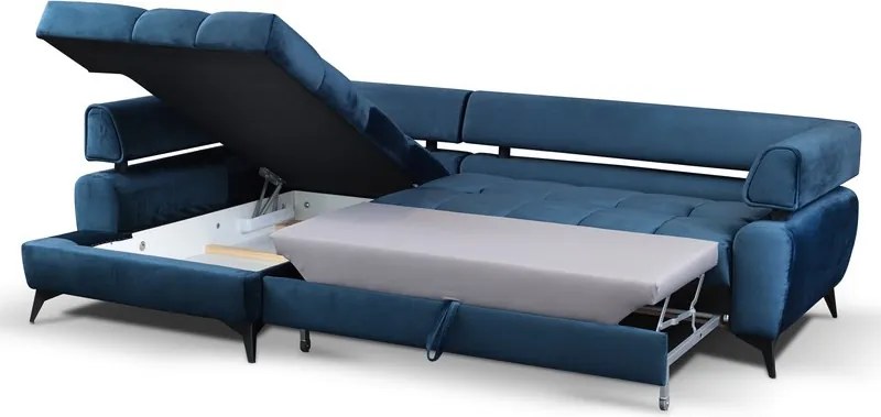 Rohová sedacia súprava Paris, modrá látka, ľavý roh