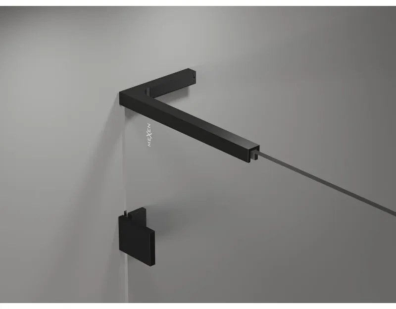 Mexen Lunar, L sklopný päťuholníkový sprchový kút pravý 100 x 80 cm, 8mm číre sklo, čierny profil, 831L-100P-080L-70-00-P