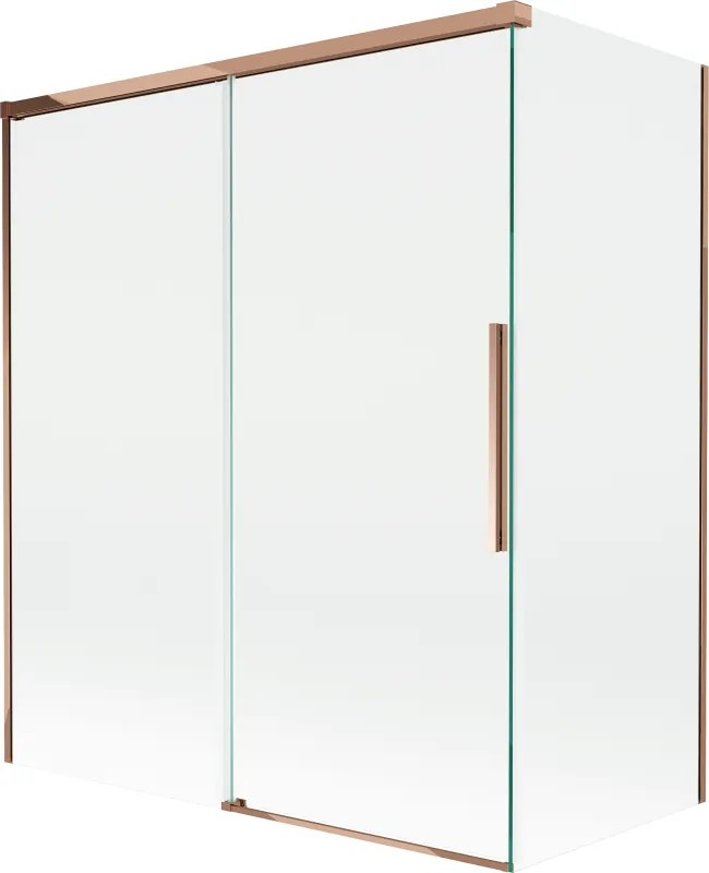 Mexen Rox, 2-krídlová posuvná vaňová zástena 140 + 70 x 150 cm, 8mm číre sklo, ružové zlato profil, 8C9-140-070-60-00