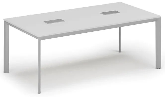 Rokovací stôl PRIMO INVITATION, 200x100 cm, biela + 2x stolná zásuvka TYP VI, strieborná