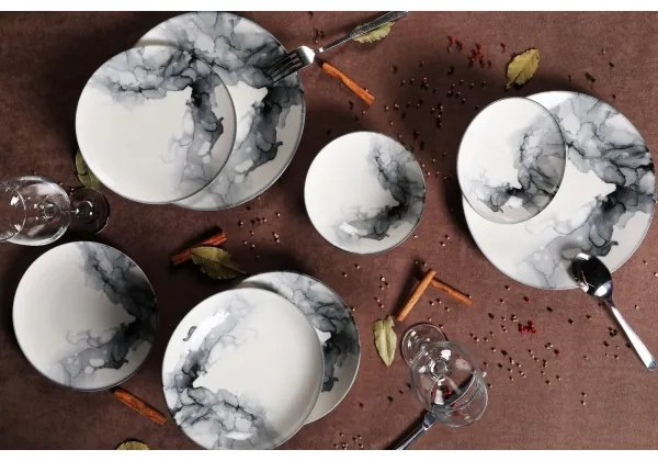 24-dielna jedálenská sada, biela/čierna, porcelán