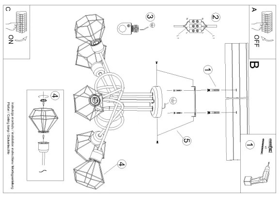 Sollux SL.1110 - Luster na tyči ARTEMIS 5xE14/40W/230V čierna