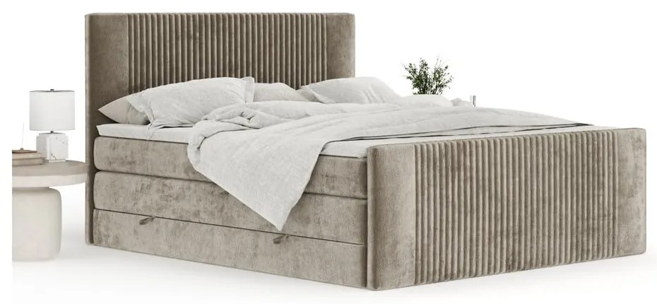 Svetlohnedá boxspring posteľ s úložným priestorom 160x200 cm Bergamo – Maison de Rêve