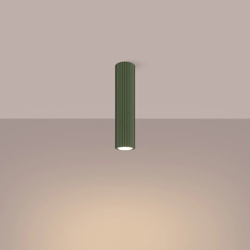 Stropné svietidlo Karbon, 1x olivovo zelené kovové tienidlo, (30 cm)