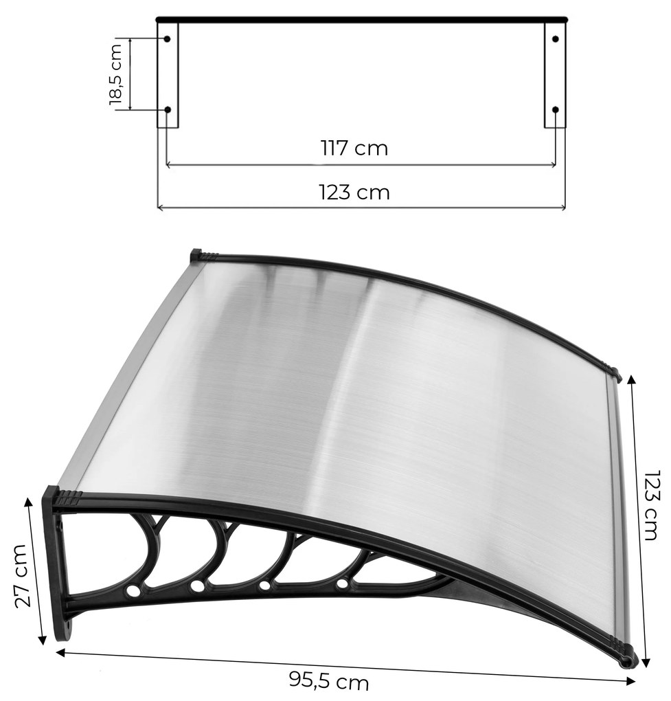 Strieška nad dvere, 120x100 cm, kryt z polykarbonátu