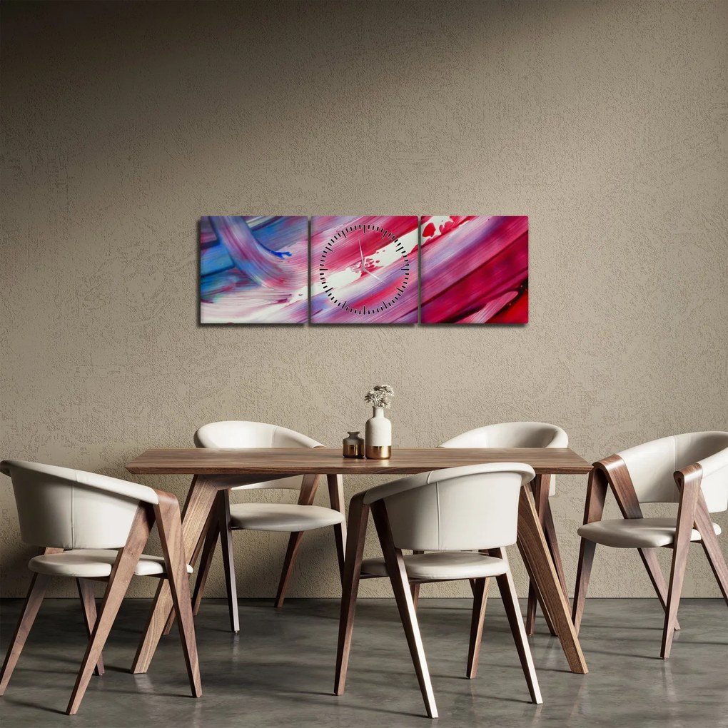 Obraz - ružovo modrej farby (s hodinami) (90x30 cm)
