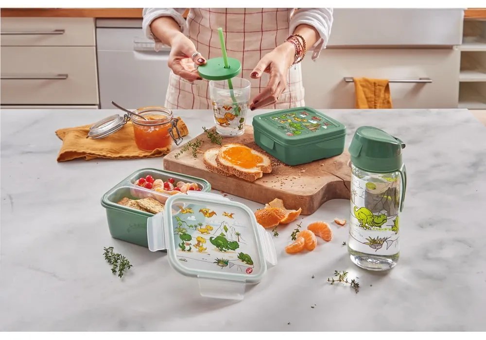 Zelený detský desiatový box Dinosaur – Snips