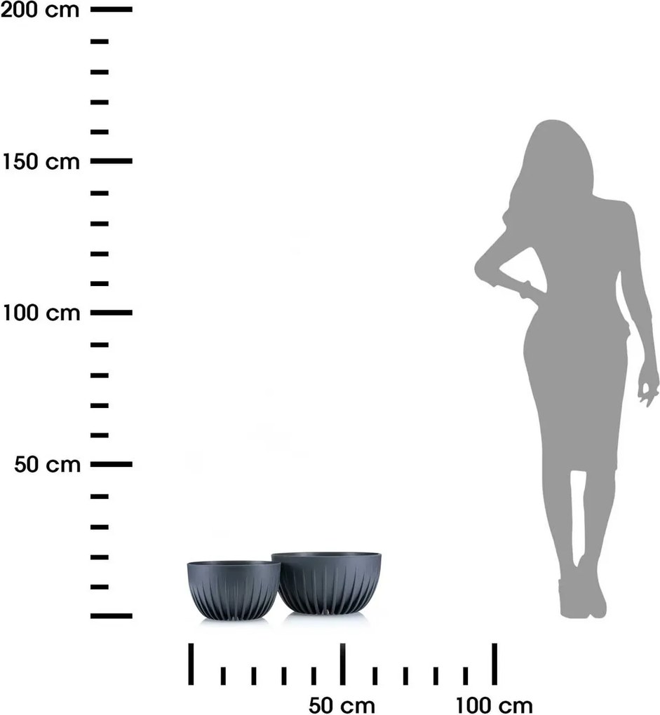 PLASTOVÝ KVETINÁČ STRIPPED ECO SADA 2KS 16X30 CM+15X24 CM ANTRACITOVÁ