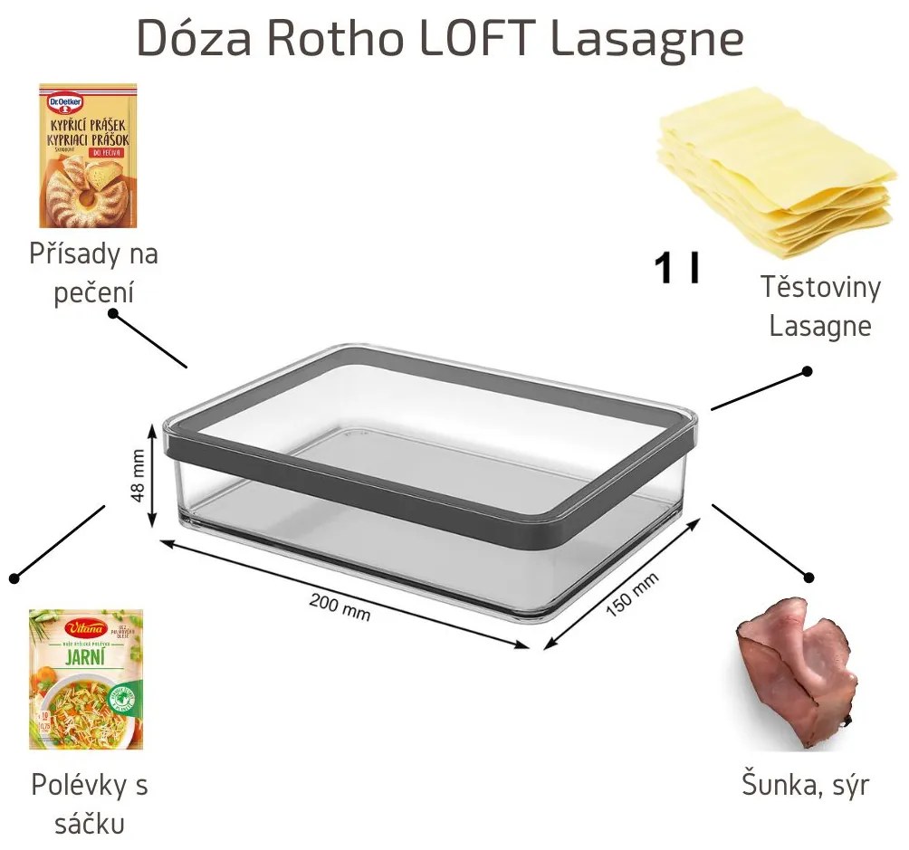 Dóza na potraviny Rotho Loft - LASAGNE Black, čierna
