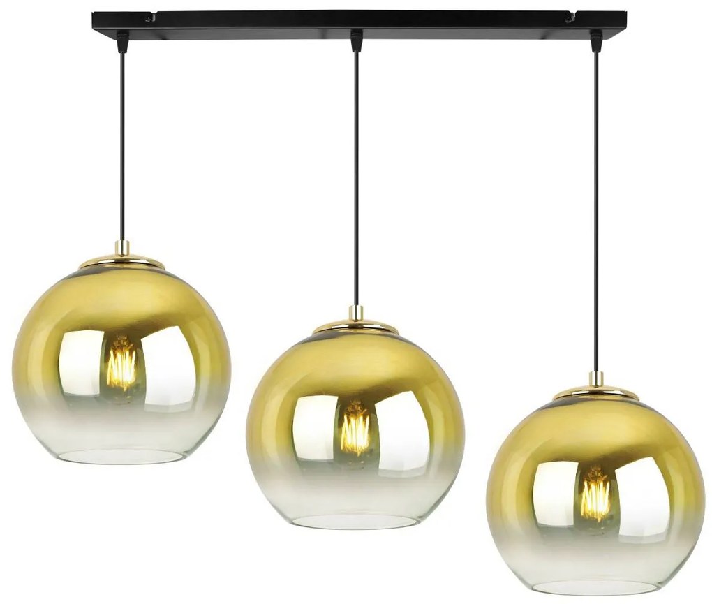 Závesné svietidlo Bergen Gold, 3x zlaté/transparentné sklenené tienidlo (fi 20cm)