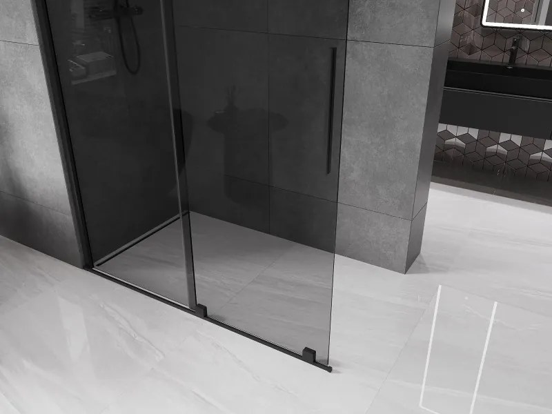 Mexen Velar, sprchová zástena s posuvnými dverami Walk-in 140 x 200 cm, 8mm šedé sklo, čierna matná, 871-140-000-43-70