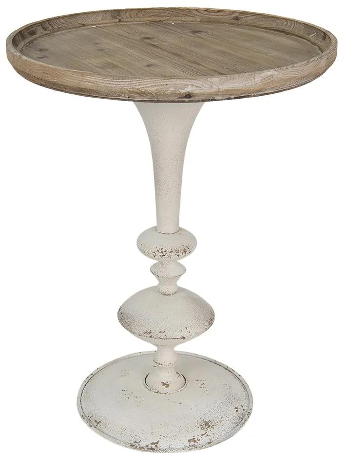 Bielo-hnedý antik odkladací stolík Varia - Ø 60*76 cm