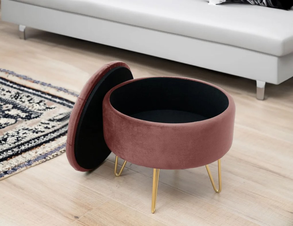 Taburet ROCA zamatový ružový