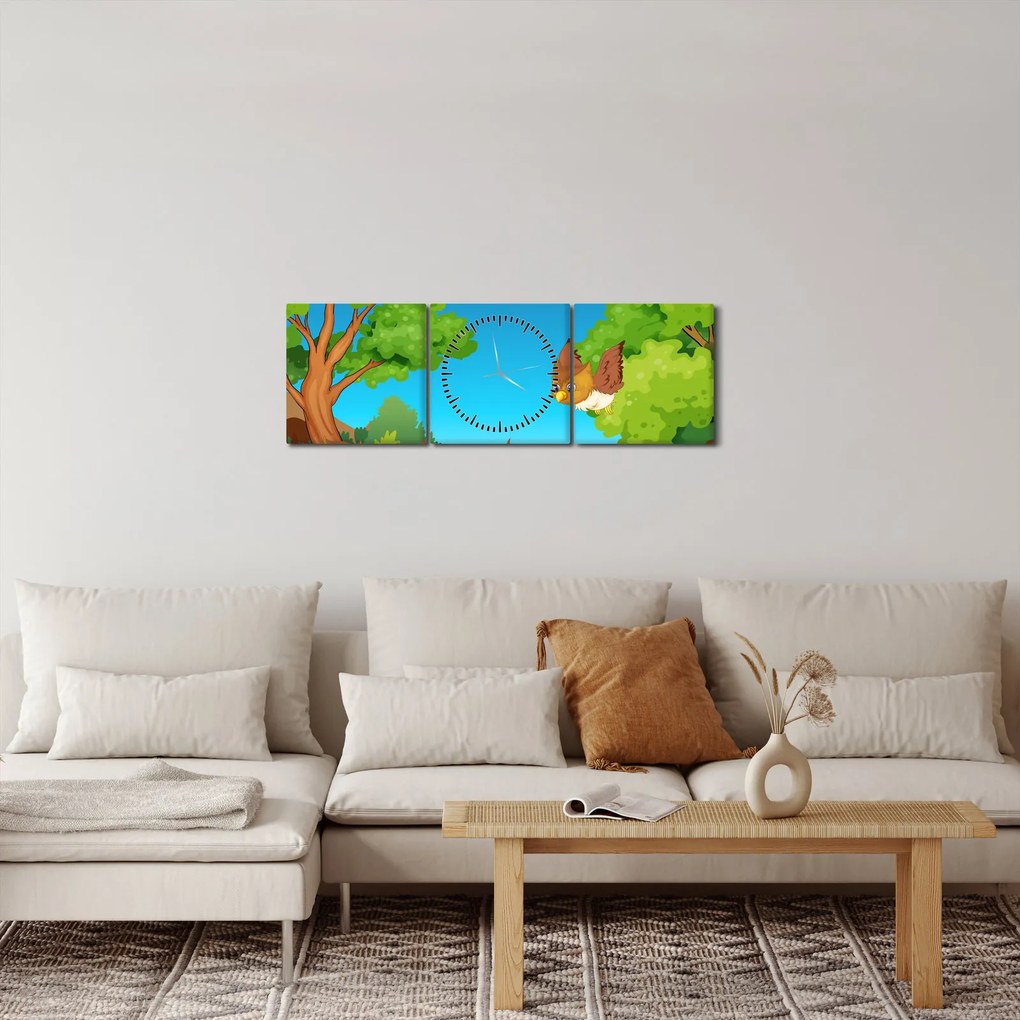 Obraz - Veselé sovičky (s hodinami) (90x30 cm)