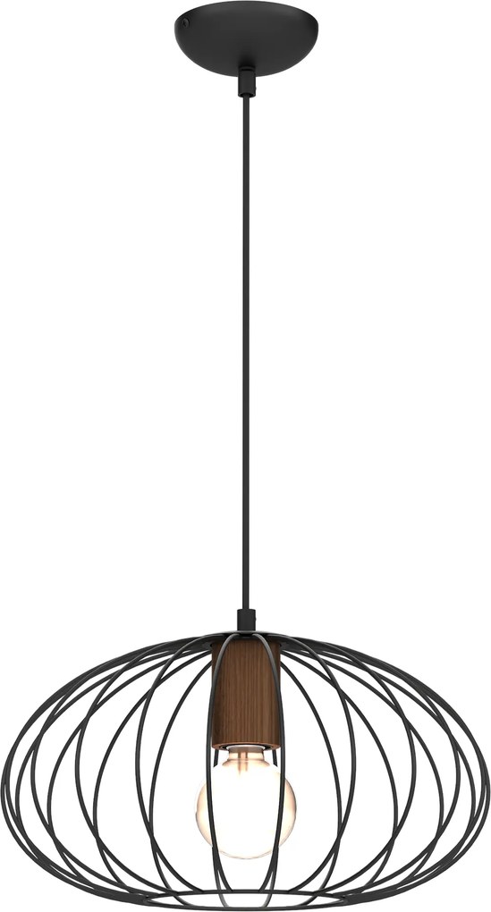 Závesné svietidlo Meridiano, 1x čierne drôtené tienidlo, b/drevo