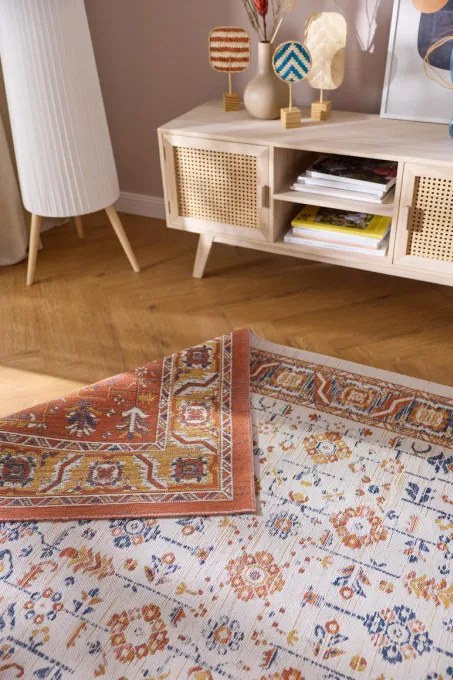 Šnúrkový obojstranný koberec ECHO FLORAL Ivory
