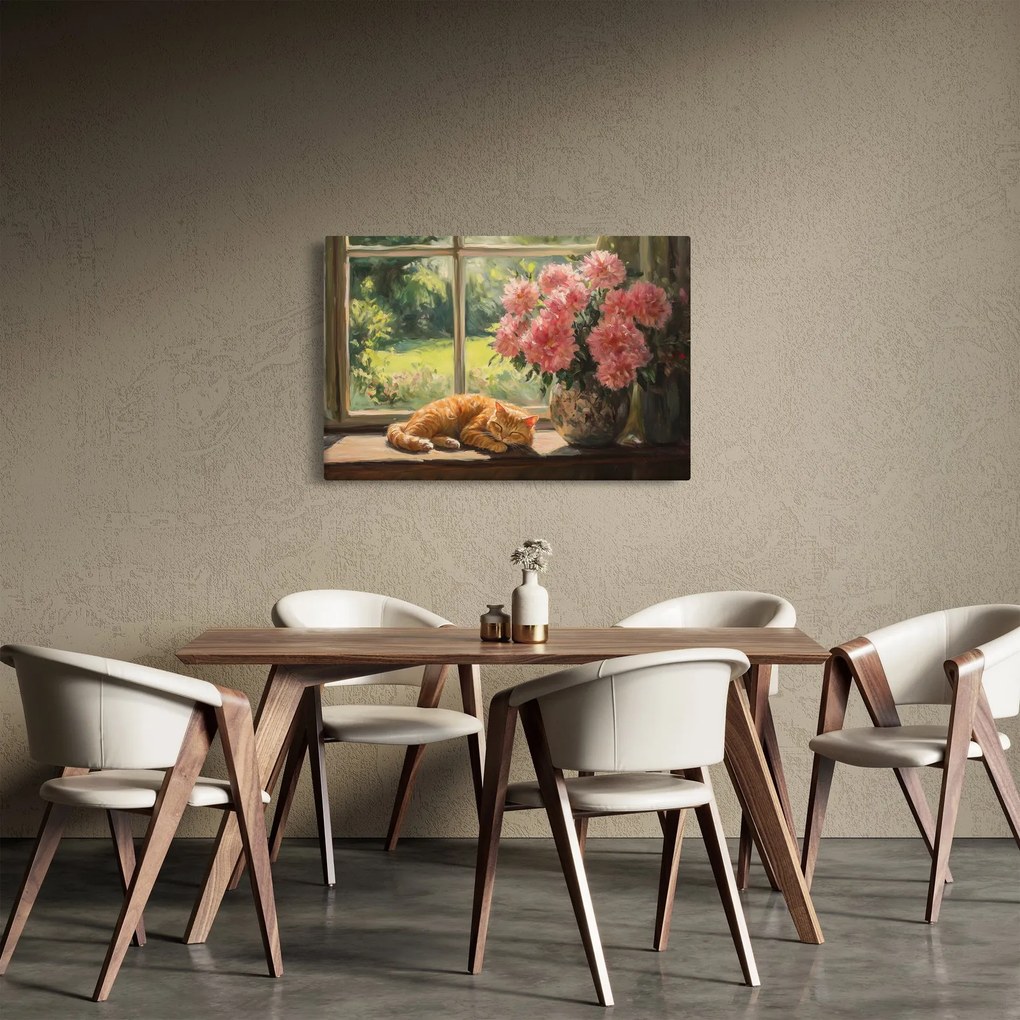 Obraz - Mačka na okne (90x60 cm)