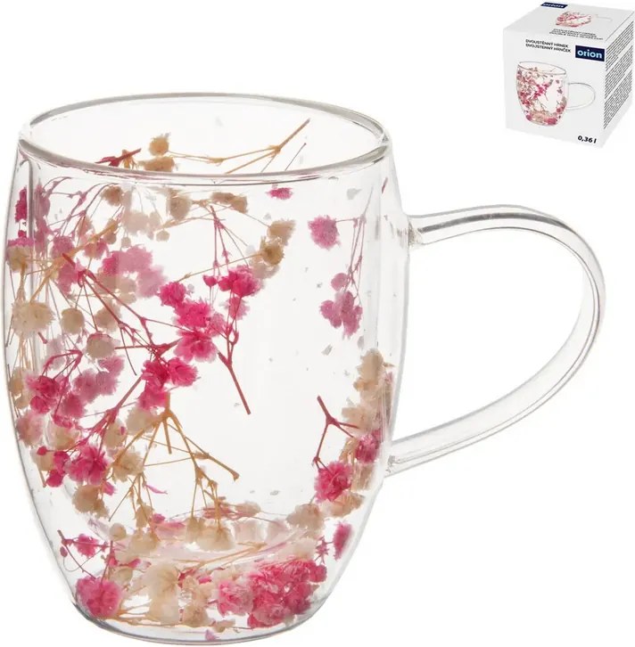 Hrnček z dvojstenného skla 0,35L farebné kvety