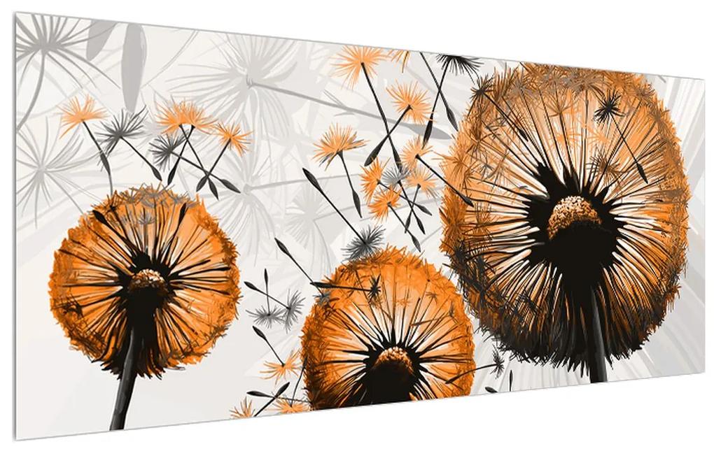 Obraz páperia oranžových púpav (120x50 cm)