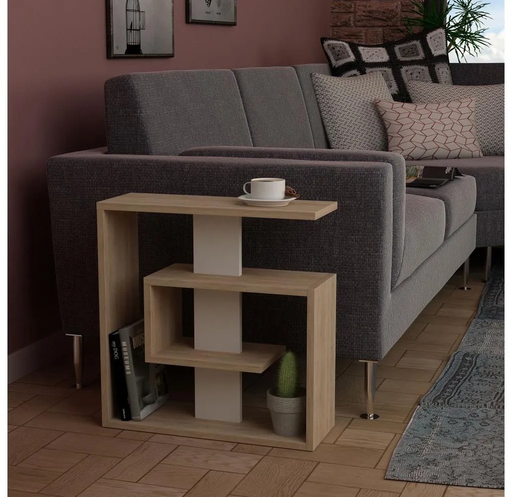 Odkladací stolík SALY 57x55 cm béžová/hnedá