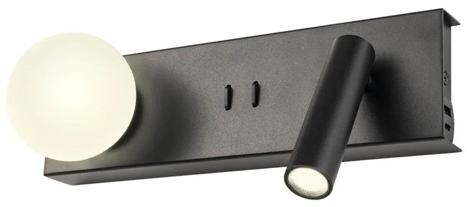 Redo 01-4663 - LED nástenné svietidlo NORMA LED/5W/230V + LED/3W CRI 90 USB čierne