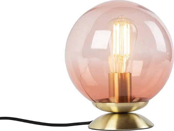 Stolná lampa v štýle Art Deco mosadz s ružovým sklom - Pallon