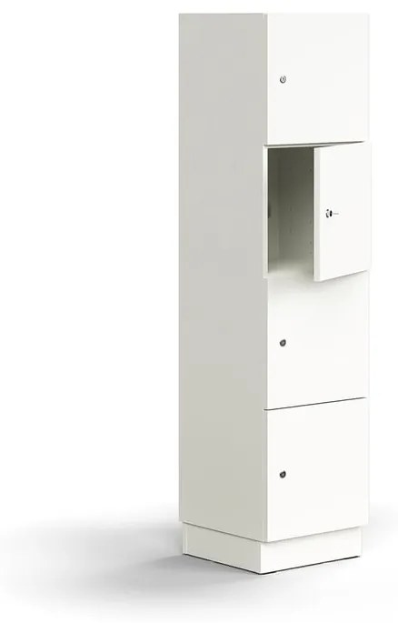 Priehradková skrinka QBUS, 4 priehradky, so soklom, 1636x400x420 mm, biela
