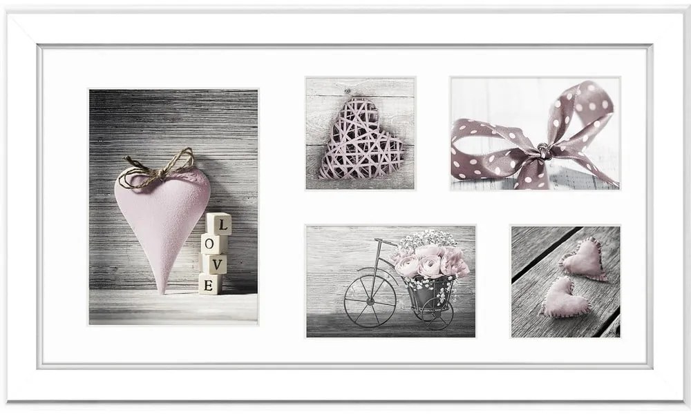 Biely rámček na 5 fotografií Styler Malmo, 51 × 27 cm