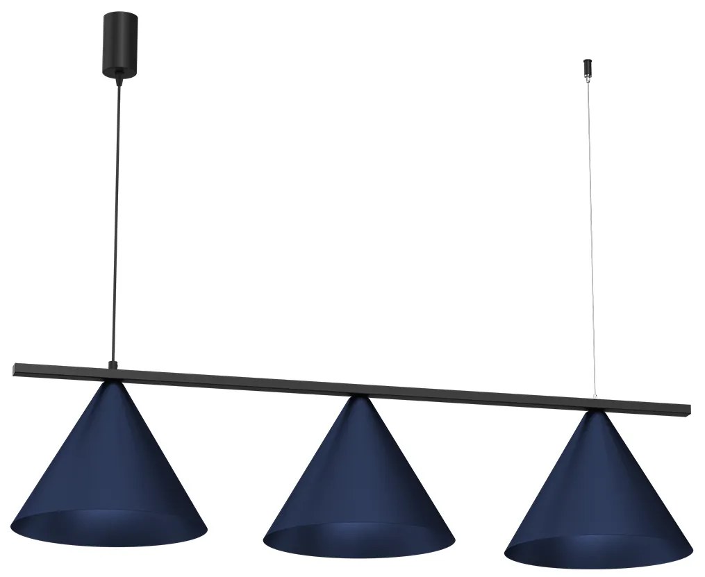 Závesné svietidlo Capital, 3x tmavomodré kovové tienidlo, (fi 30cm), db