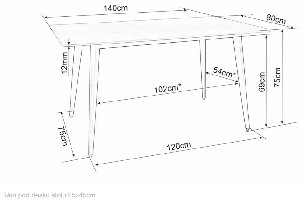 Jídelní stůl Ivy 140 cm šedý/černý mat