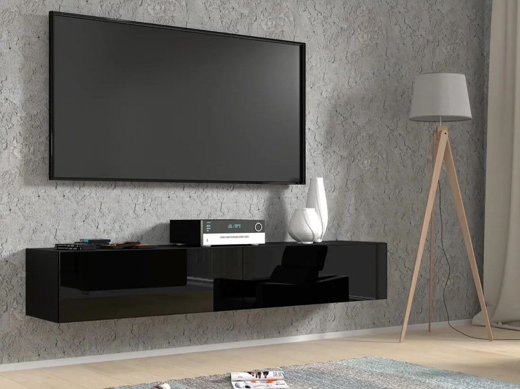 TV stolík/skrinka Banksy 180 (čierna lesklá). Akcia -21%. Vlastná spoľahlivá doprava až k Vám domov. 1124904