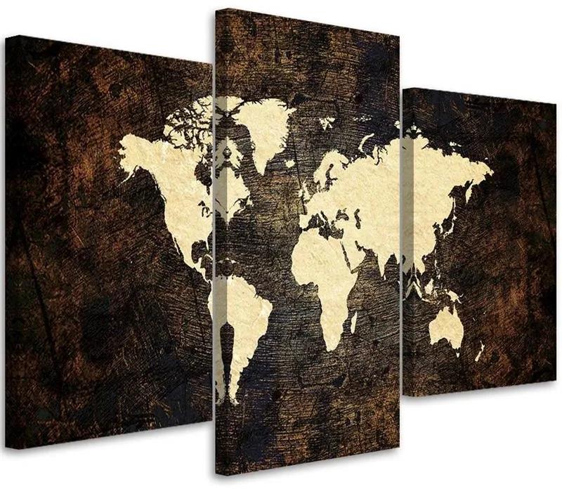Gario Obraz na plátne Tmavá mapa sveta - 3 dielny Rozmery: 60 x 40 cm