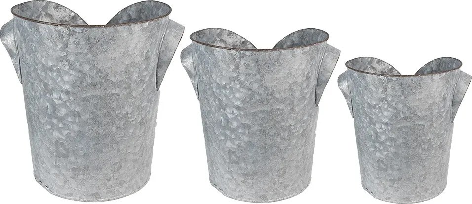 Zinkové antik plechové obaly na kvetináče sako - Ø 25*28 / Ø 21*24 / Ø 17*20 cm