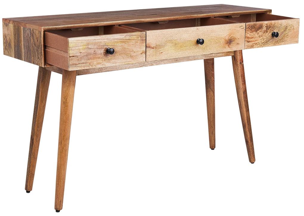 Konzolový stolík z mangového dreva s 3 zásuvkami svetlé drevo KINSELLA Beliani
