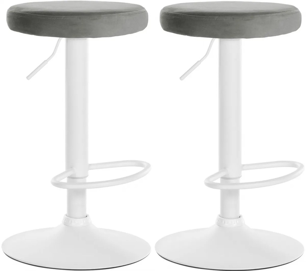 2x Barová stolička Ponte - zamat, biely rám Sivá