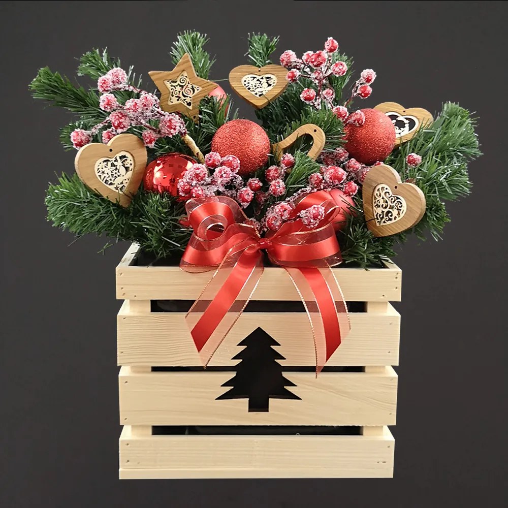 AMADEA Drevený kvetináč so stromčekom prírodný, vo vnútri s čiernou fóliou, 27x27x21 cm, český výrobok