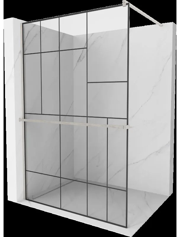 Mexen Kioto+ sprchová stena s poličkou Walk-in 140 x 200 cm, čierny vzor, brúsený nikl - 800-140-121-97-78
