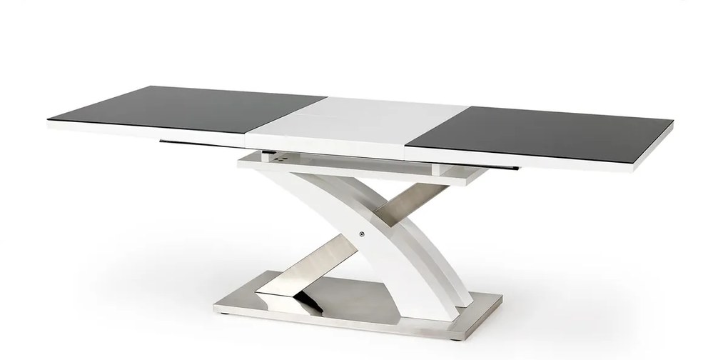 Rozkladací jedálenský stôl Sandor 2 - čierny lesk / biely lesk / nerezová