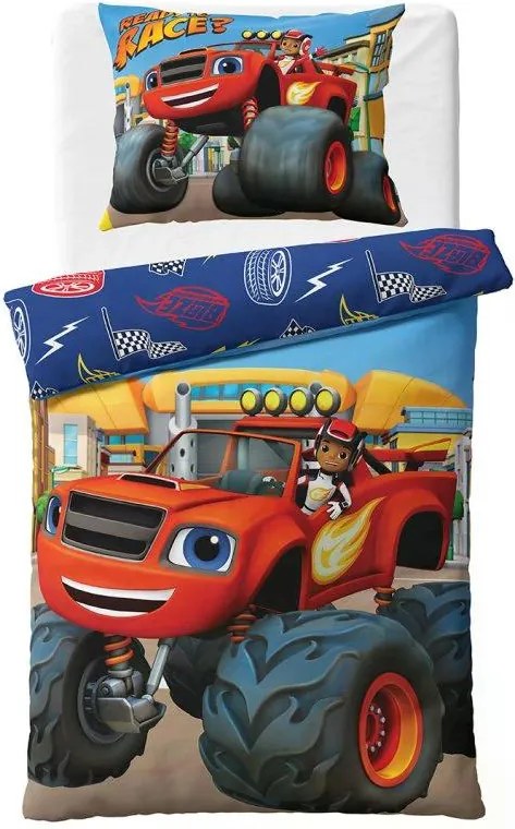 Carbotex Bavlnené obliečky 140x200 + 70x90 cm - Plamienok a štvorkolky "Pripravený na preteky"