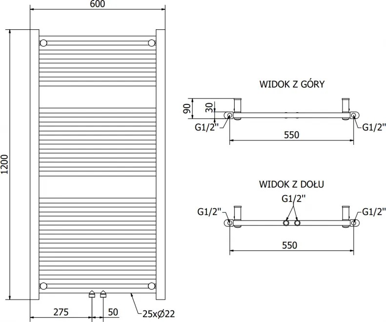 Mexen Mars, elektrické vykurovacie teleso 1200 x 600 mm, 600 W, čierna, W110-1200-600-6600-70