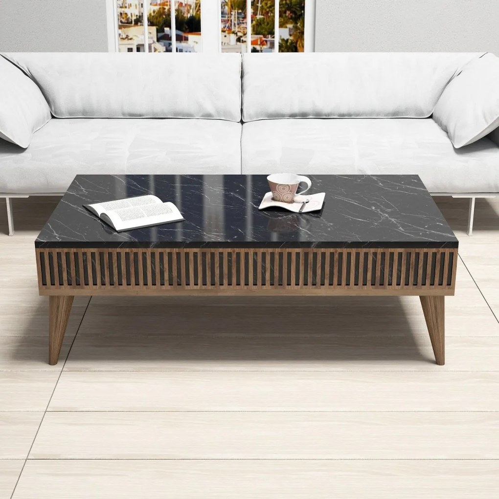 Konferenční stolek Milan 105 cm ořech/černý mramor