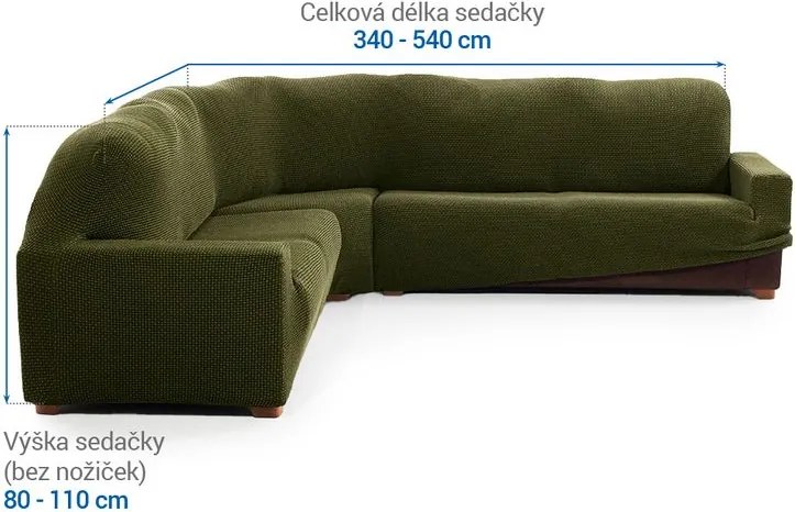 Super strečové poťahy NIAGARA zelená rohová sedačka (š. 340 - 540 cm)