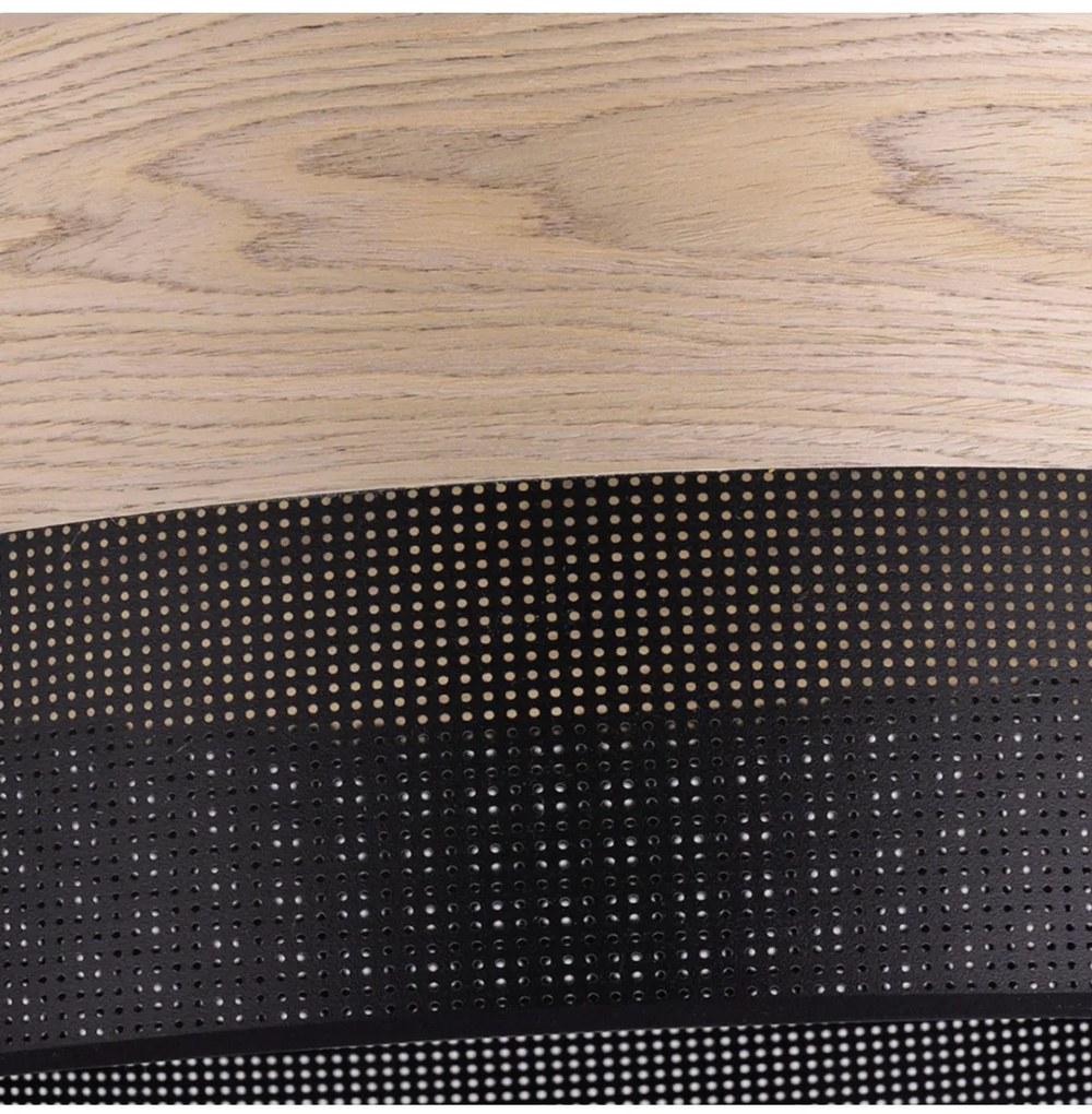 Závesné svietidlo Wood, 1x béžová dubová dýha/čierne PVC tienidlo, (fi 40cm)