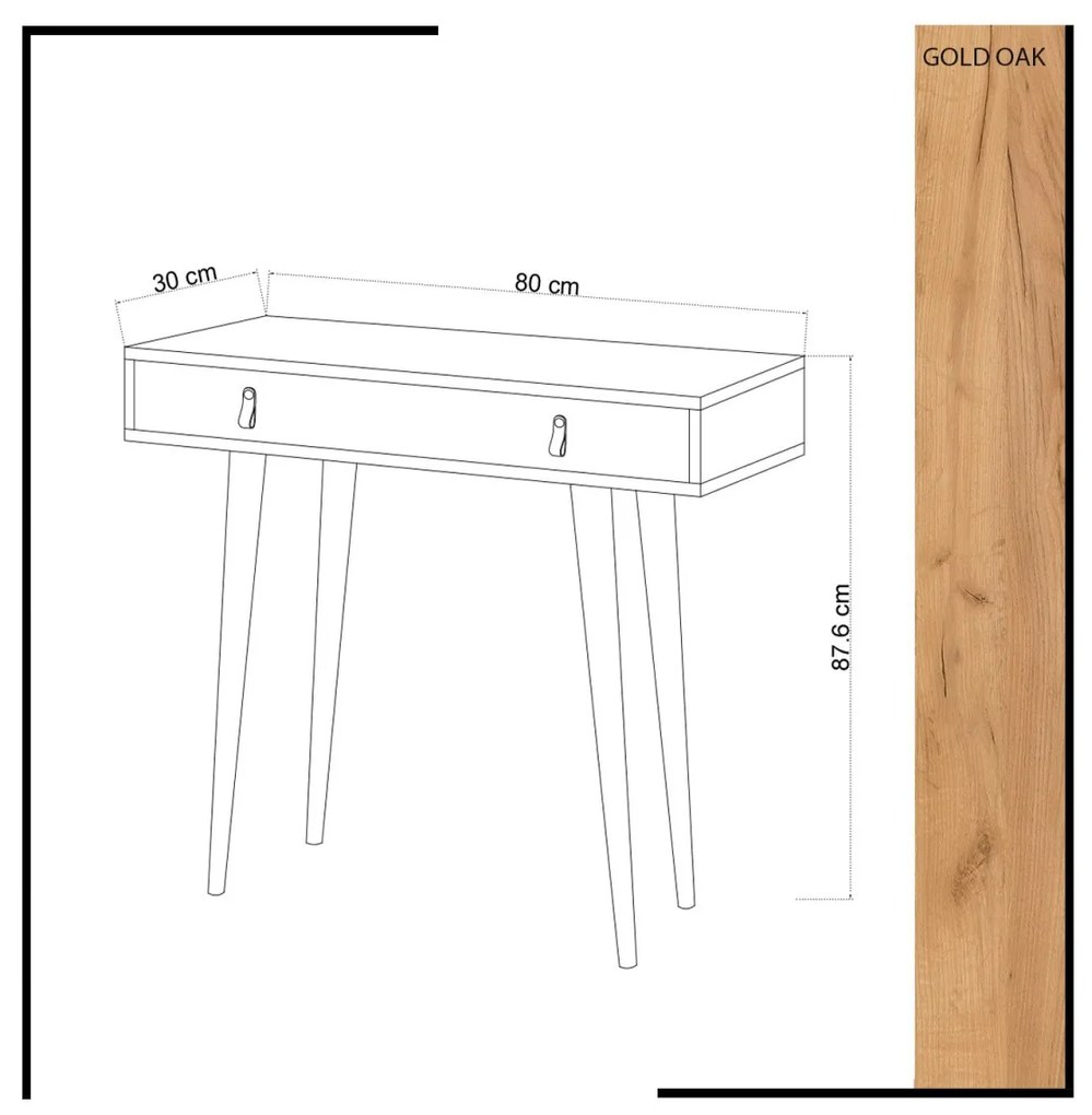 Konzolový stolík Dokka 80 cm dub craft zlatý/biely
