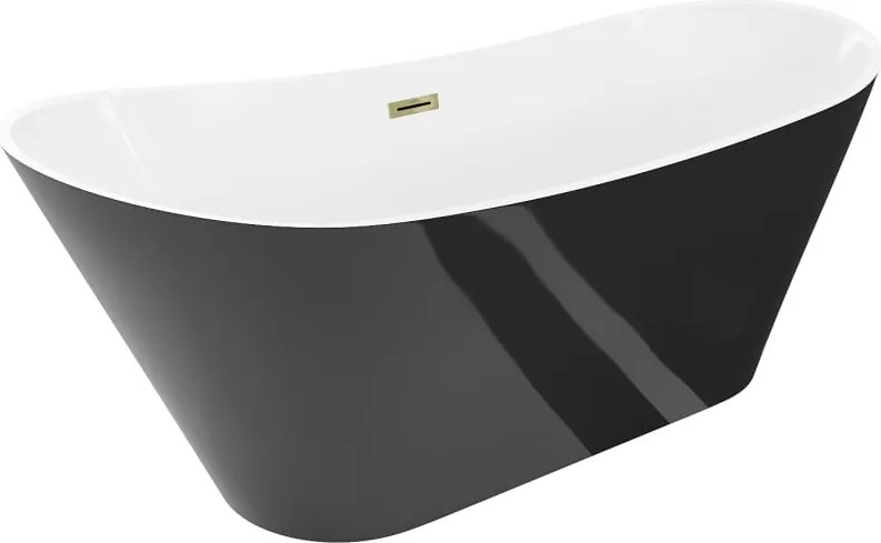 Mexen Dora voľne stojaca vaňa 170 x 75 cm, biela/čierna, prepad zlatý - 52071707575-50