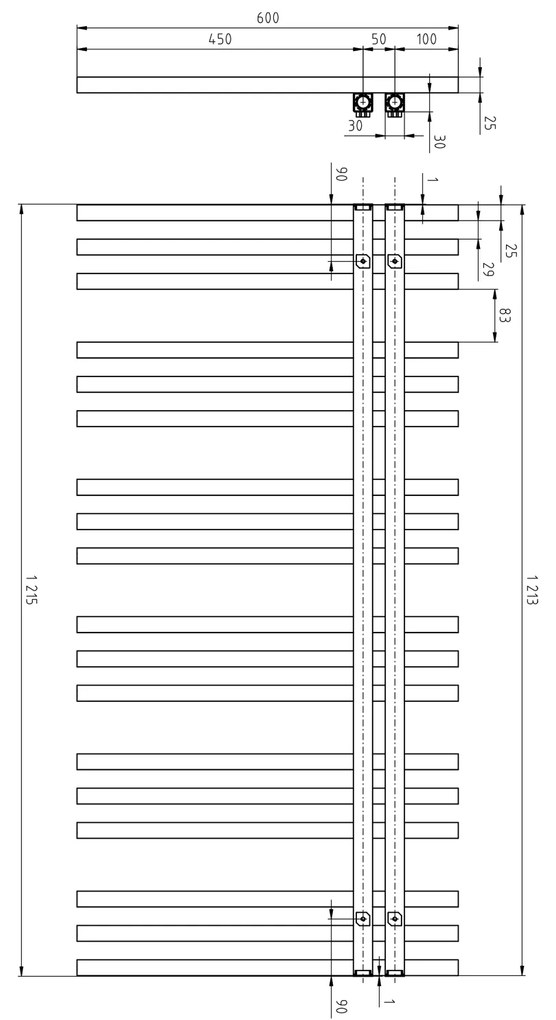 Sapho Sapho, SOPHINA vykurovacie teleso 600x1215mm, 642 W, čierná mat, IR702