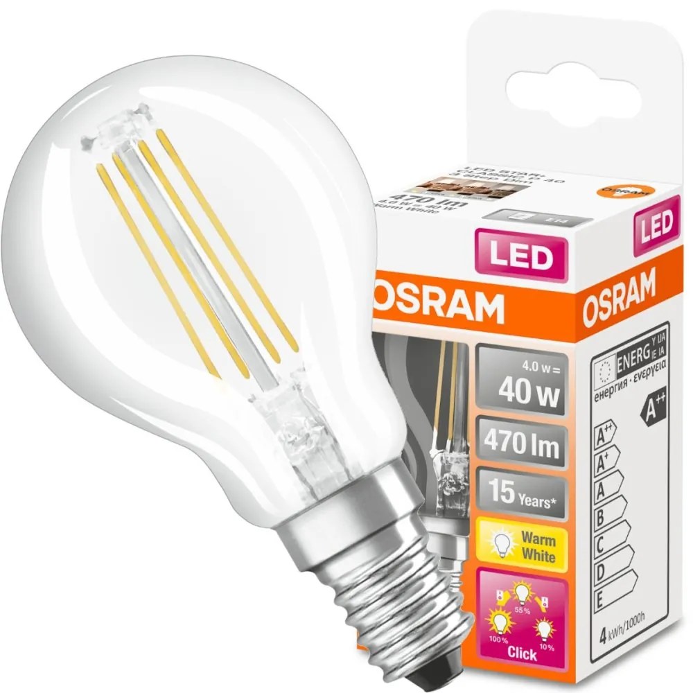 LED žiarovka E14 P45 4W = 40W 470lm 2700K Warm Filament OSRAM Star 3-STEP