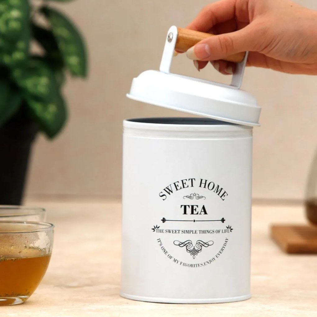 CONFORTIME Súprava 3ks plechových dóz SWEET HOME na čaj, kávu a cukor, viečko s dreveným držadlom